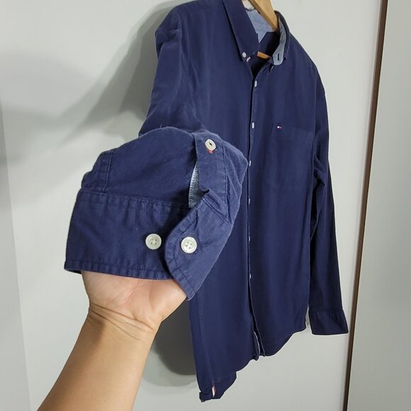 Tommy Hilfiger Men's Navy Blue Cotton Blend Slim Fit Button Down Shirt Plus XXL - Picture 4 of 11